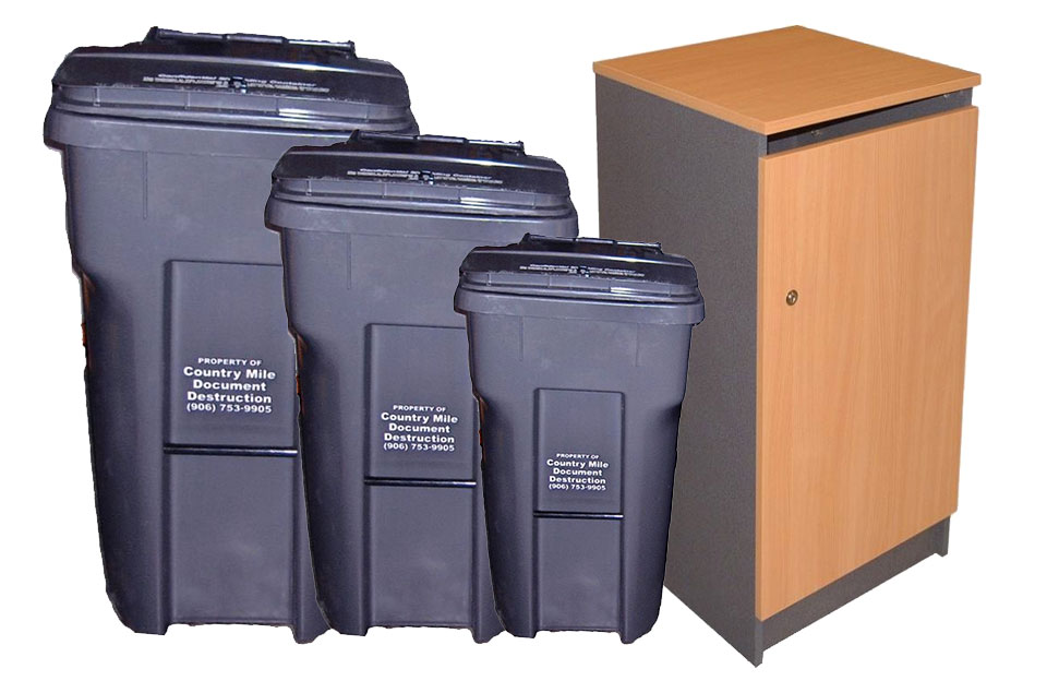 An image of the lockable storage containers provided by Country Mile Document Destruction.