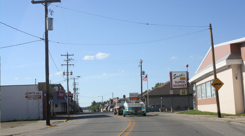 An image of downtown Wausaukee, Wisconsin.
