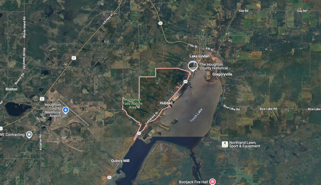 A map of Hubbell, Michigan.