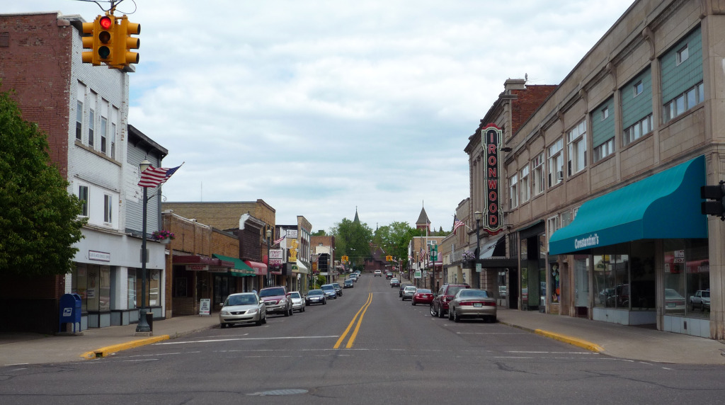 An image of downtown Ironwood, MI.