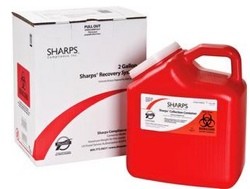 Mail-back sharps container with prepaid shipping box for safe medical waste disposal.